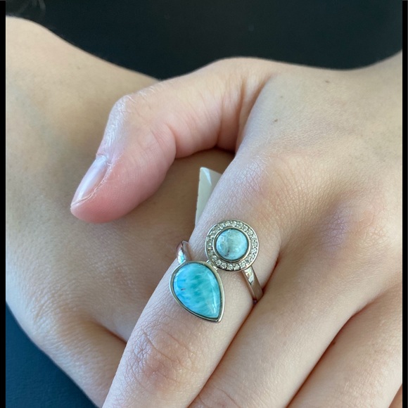 Clearance Sale $28 Firm! Natural Larimar & Cz Sterling Ring, Sz 6 - Picture 11 of 16